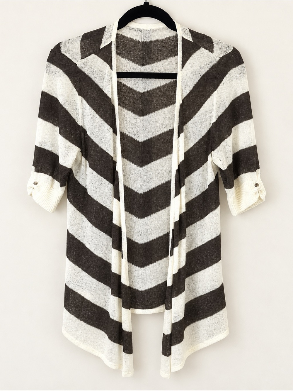 White House Black Market Brown Cream Chevron Open Front Cardigan Small